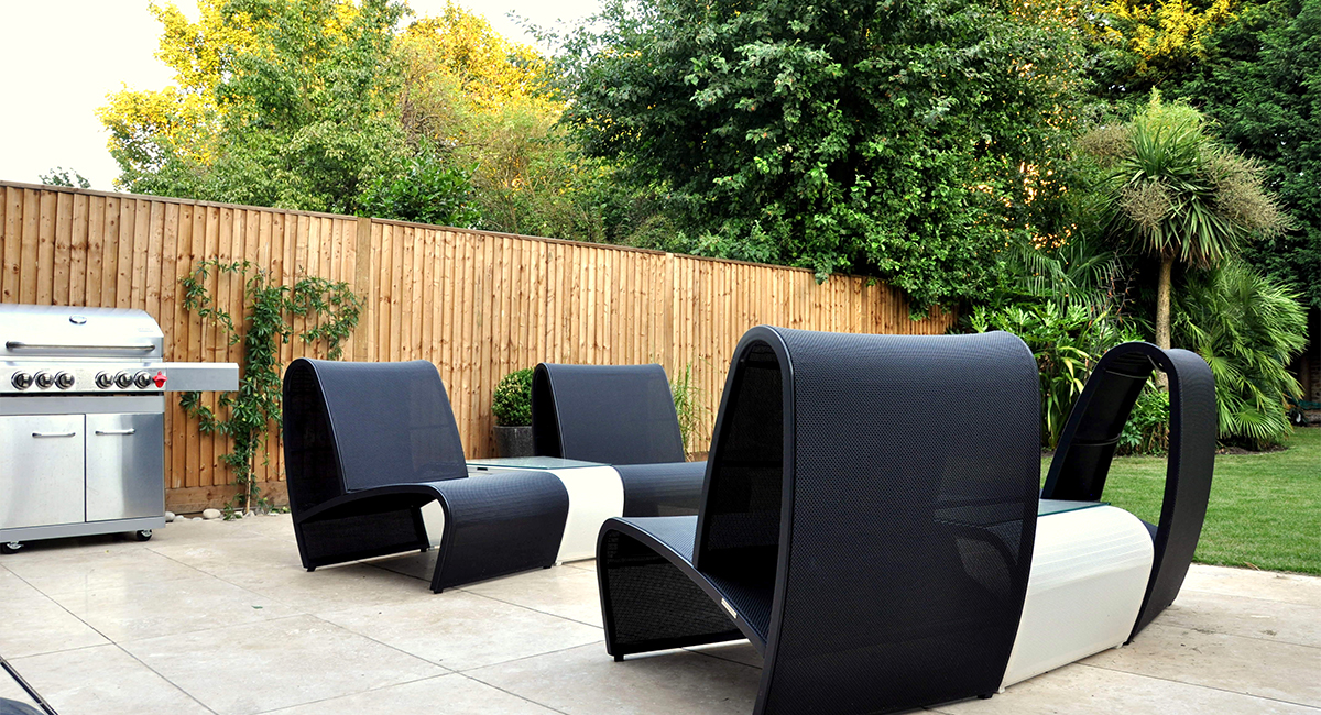 Contemporary seating on Tiled Patio