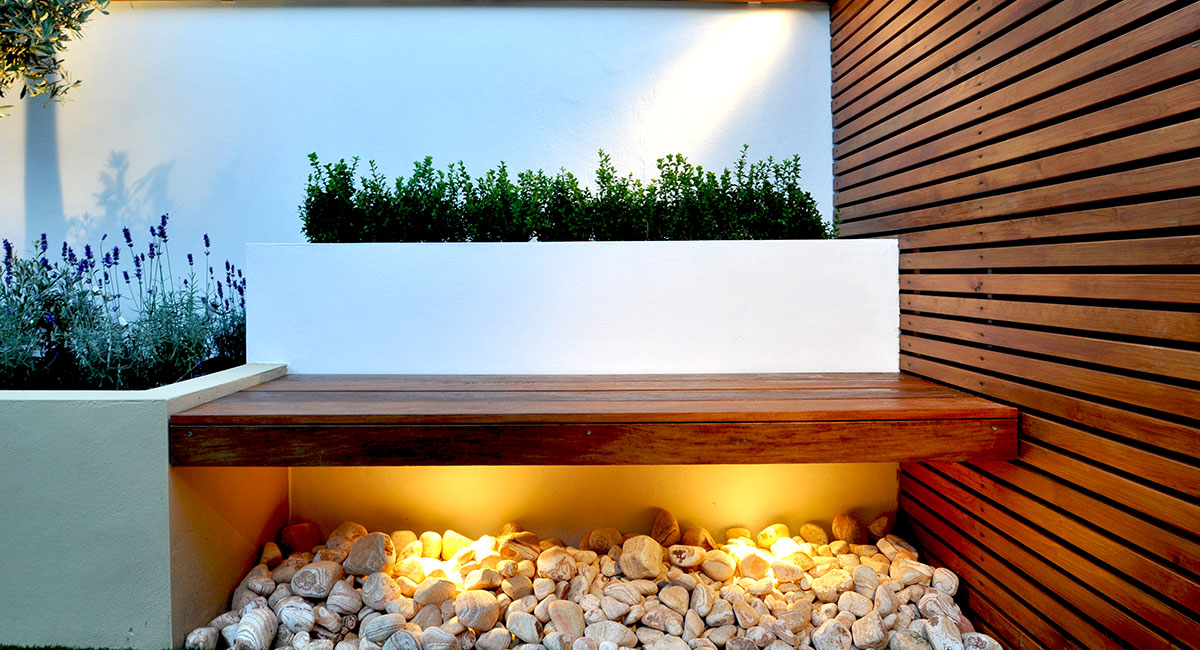 buxus sempervirens, balav hardwood, turkish pebbles,modern garden.